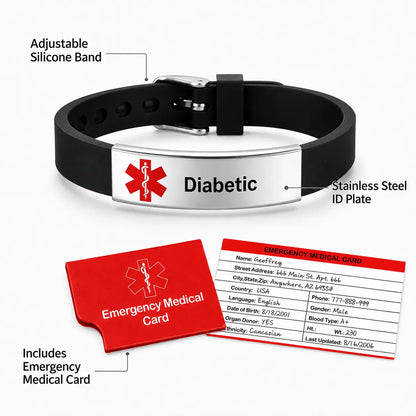 LifeTrove Medical ID Bracelet: Stainless Steel, Adjustable + Free Emergency Card